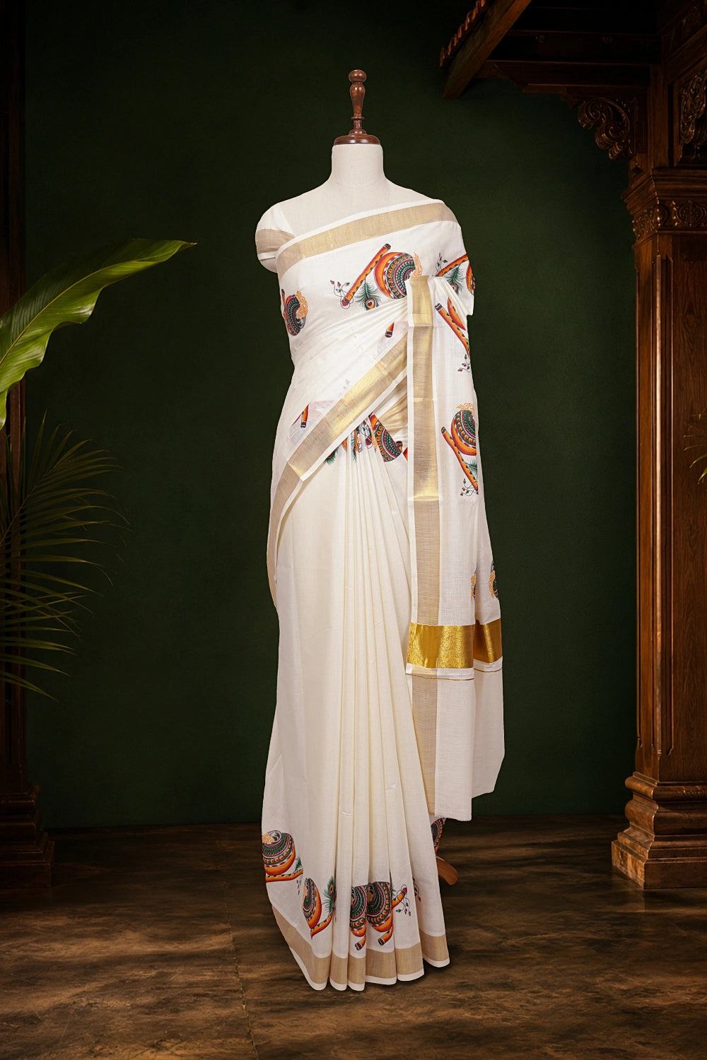 Off White Cotton Kerala saree - Seematti