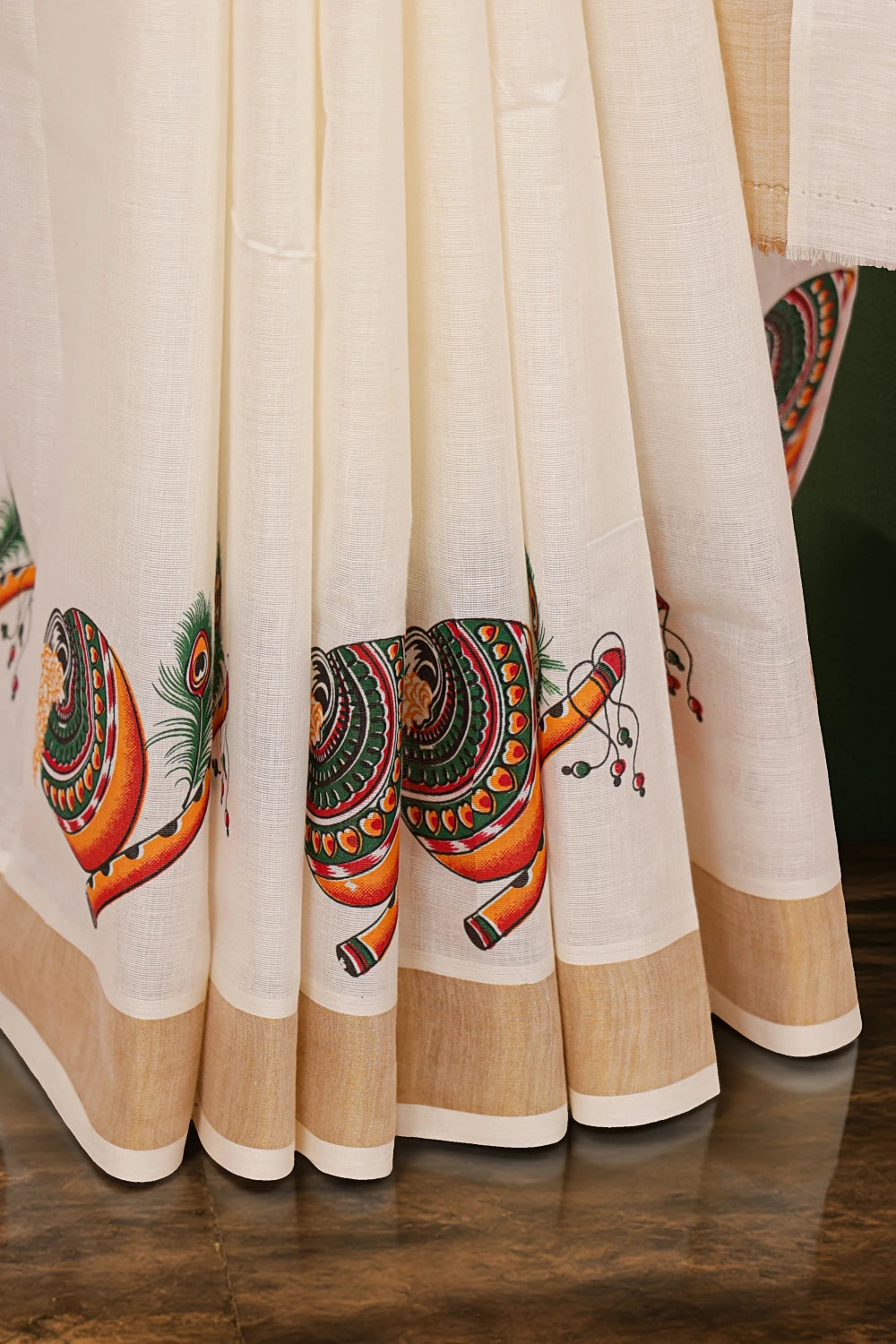 Off White Cotton Kerala saree - Seematti