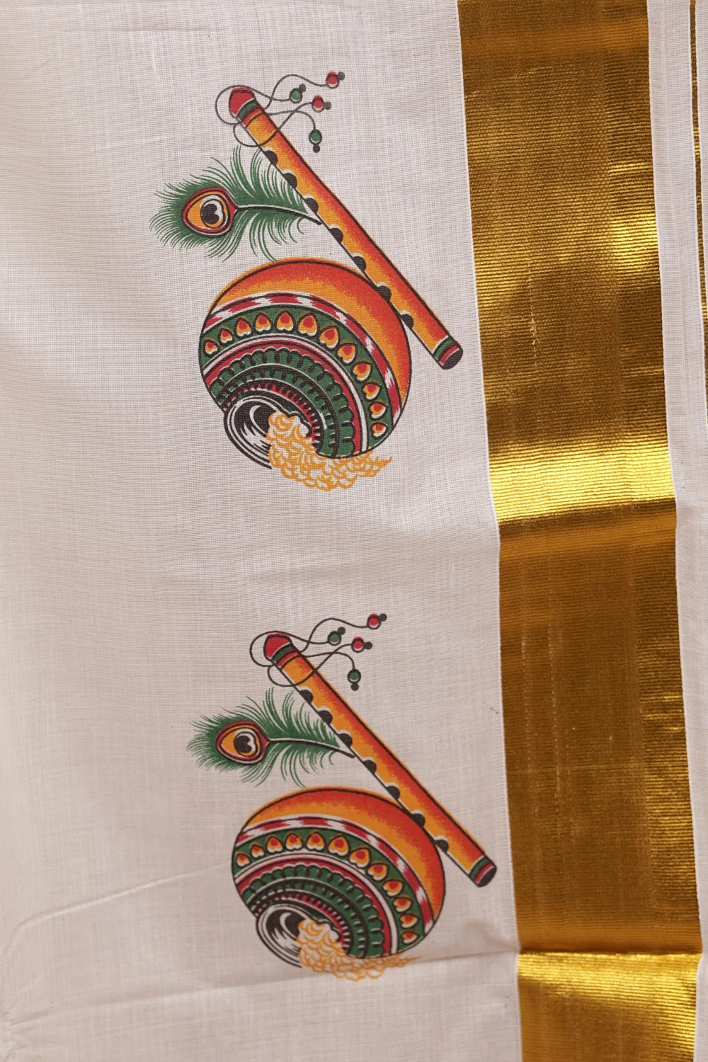 Off White Cotton Kerala saree - Seematti