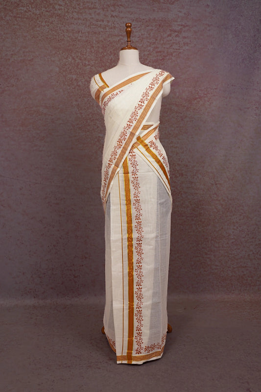 Off White Cotton Set Mundu - Seematti