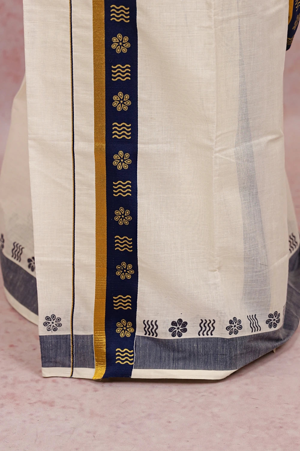 Off White Cotton Set Mundu - Seematti