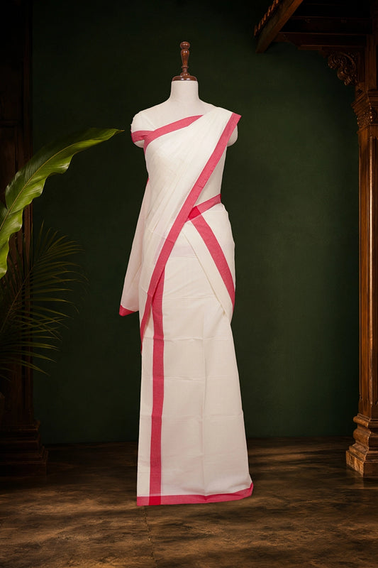 Off White Cotton Set Mundu - Seematti
