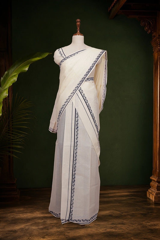 Off White Cotton Set Mundu - Seematti
