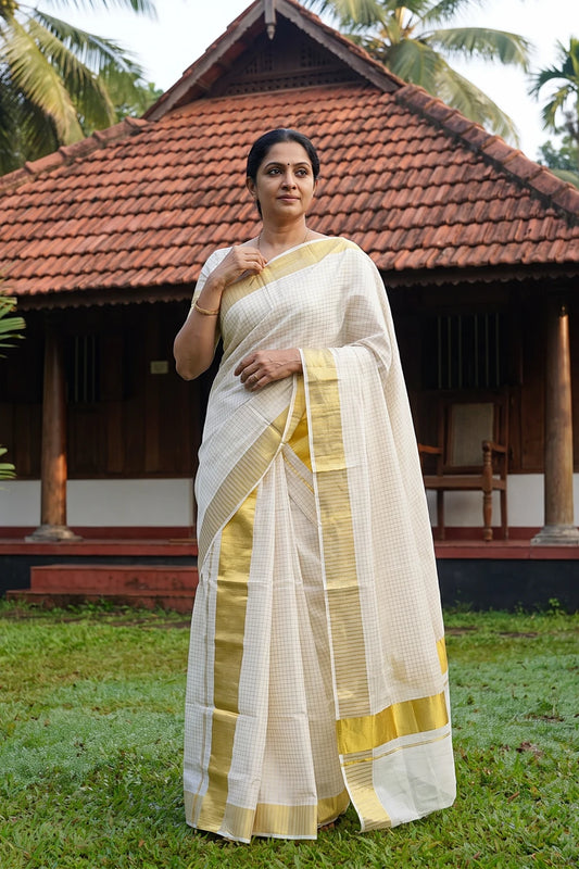 Off White Cotton Set Mundu - Seematti