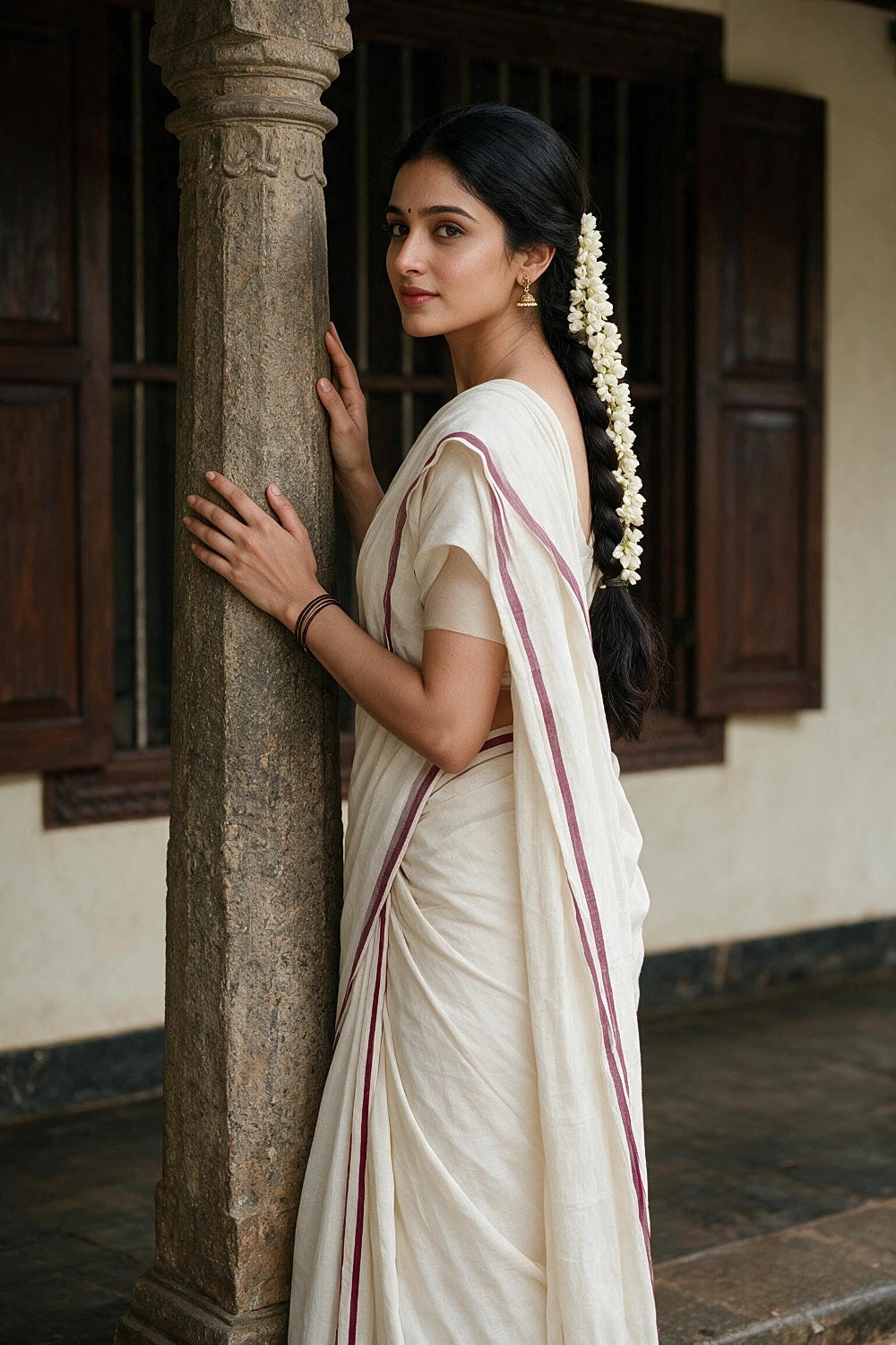 Off White Cotton Set Mundu - Seematti