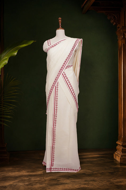 Off White Cotton Set Mundu - Seematti