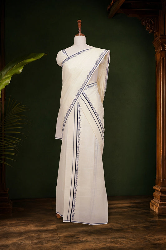 Off White Cotton Set Mundu - Seematti