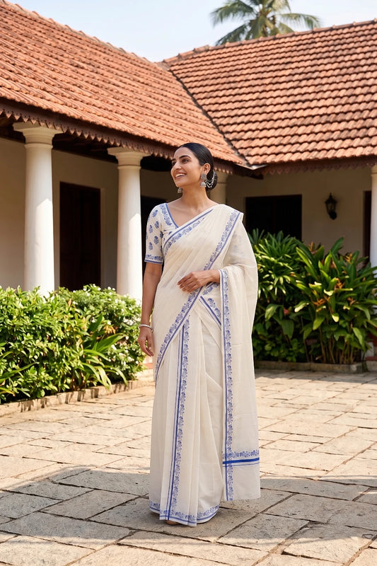 Off White Cotton Set Mundu - Seematti