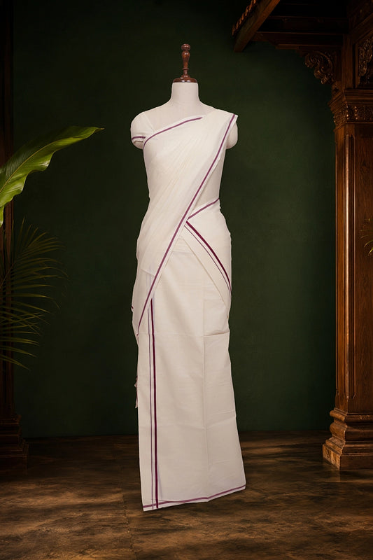 Off White Cotton Set Mundu - Seematti