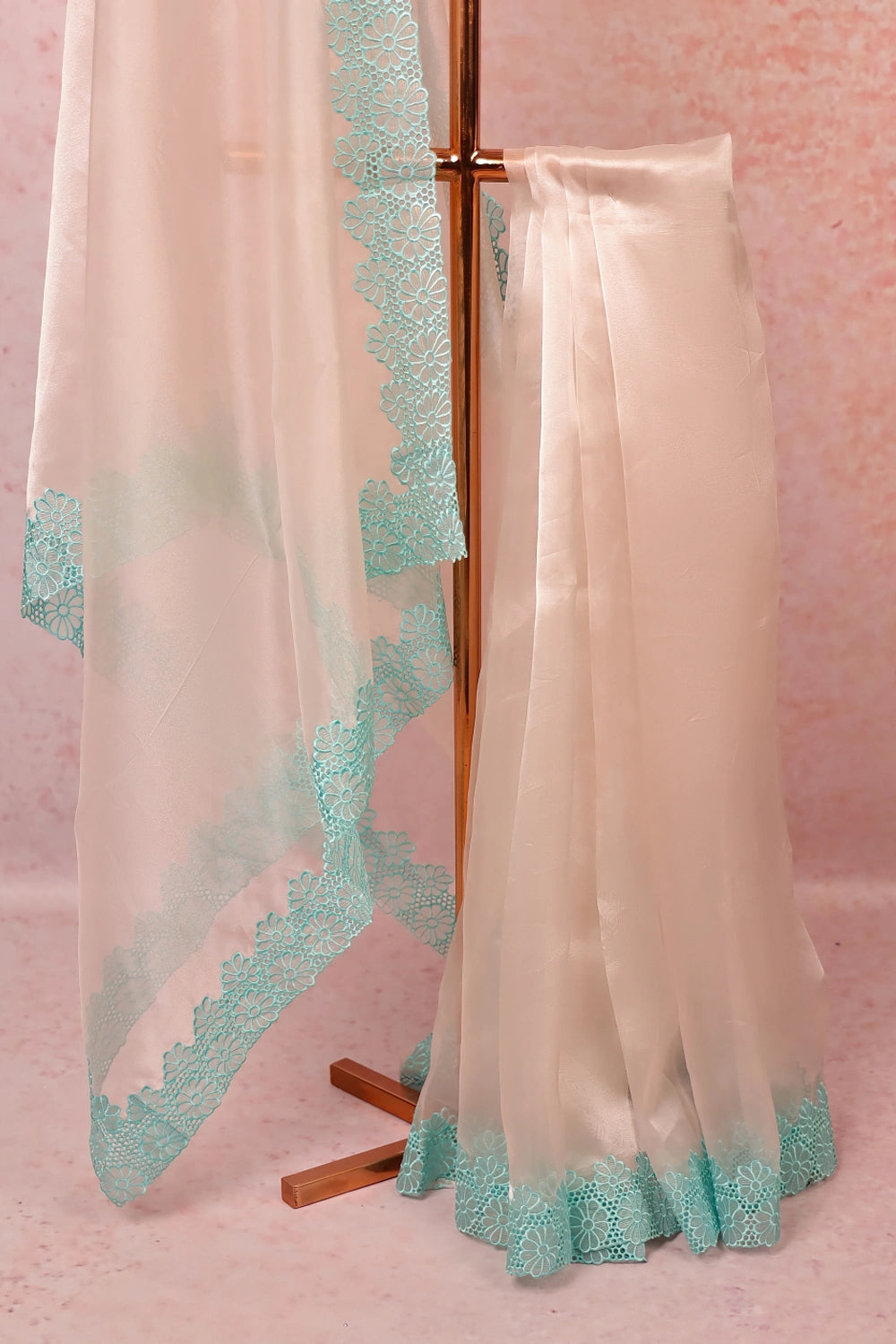 Off White Crush Organza Saree