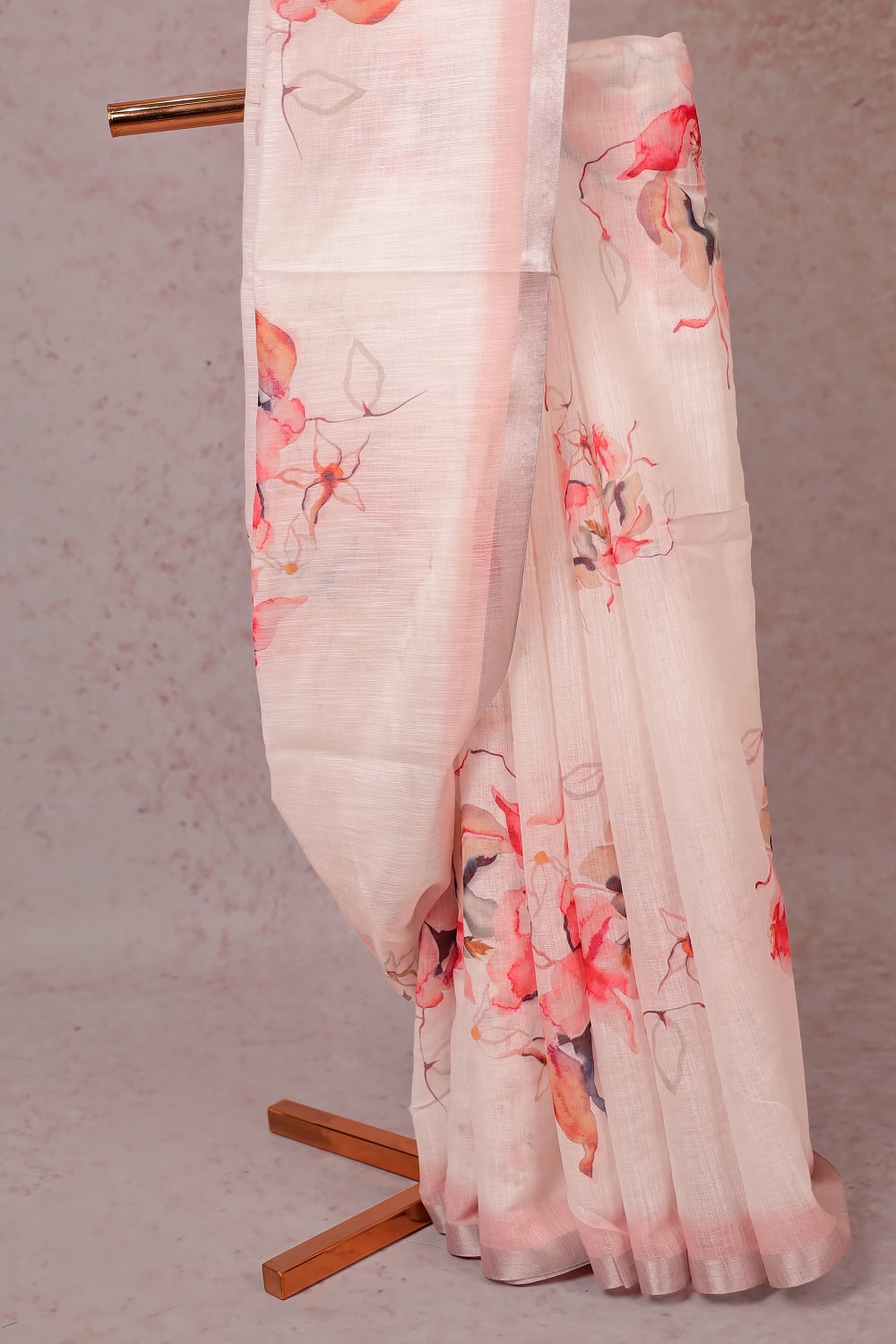 Off White Linen Cotton Saree