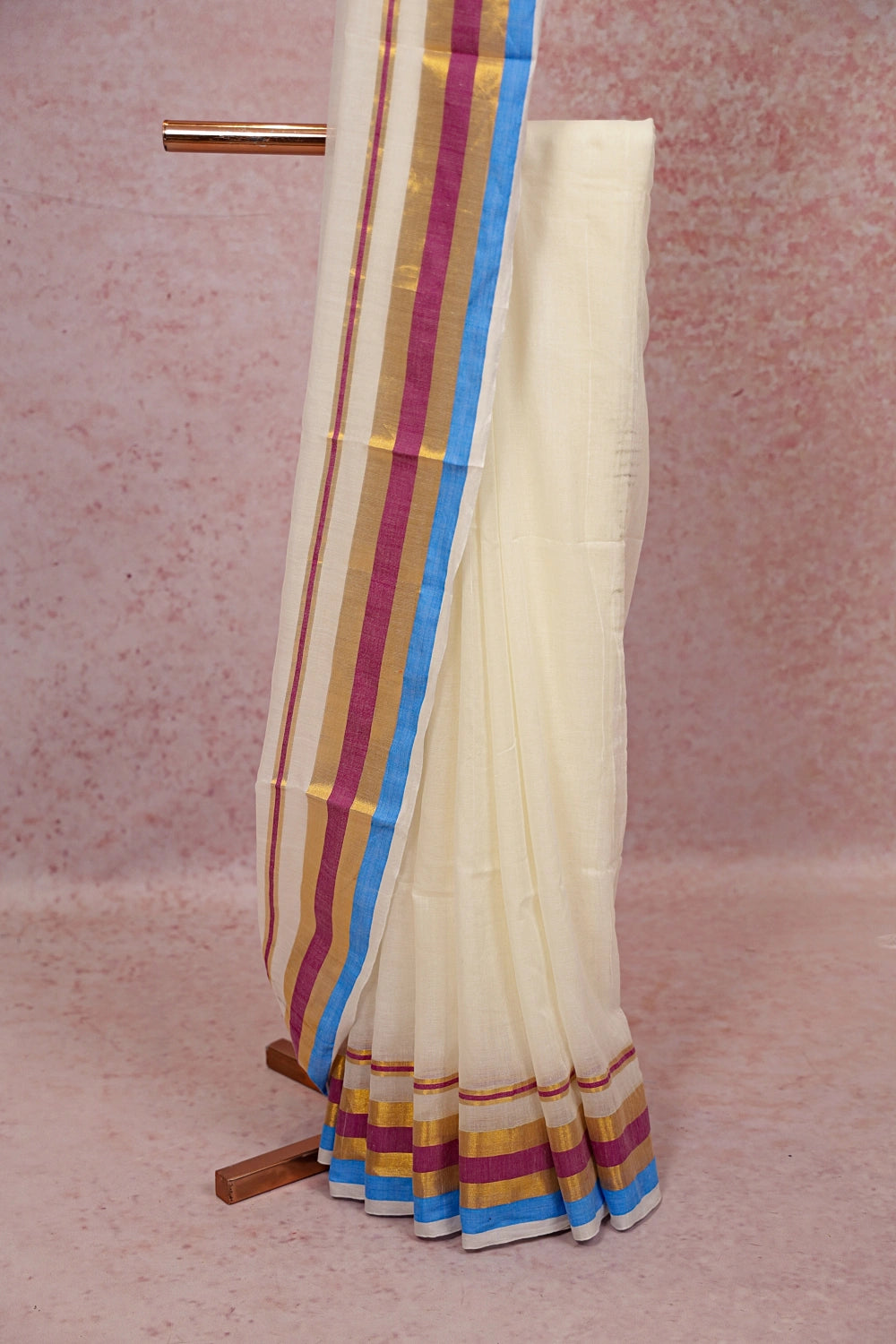 Off White Mul Cotton Kerala Saree - Seematti