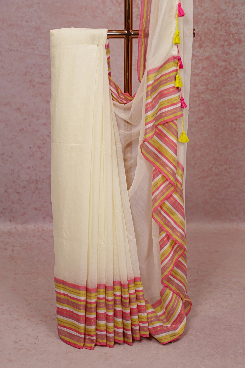 Off White Mul Cotton Kerala Saree - Seematti