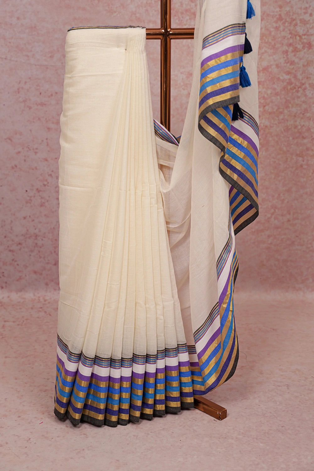 Off White Mul Cotton Kerala Saree - Seematti