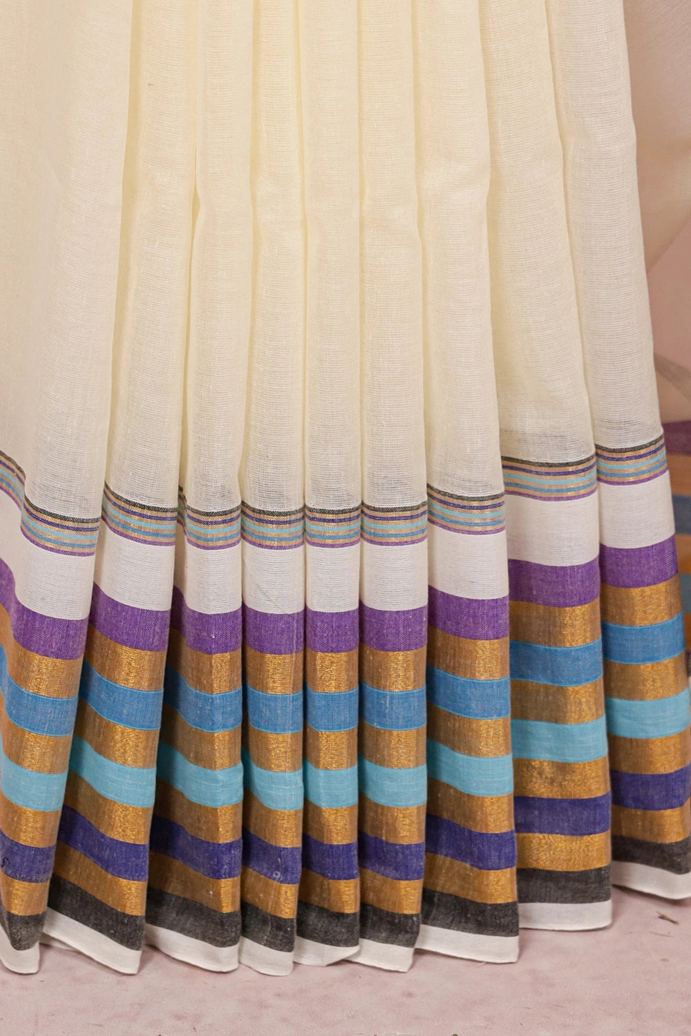 Off White Mul Cotton Kerala Saree - Seematti