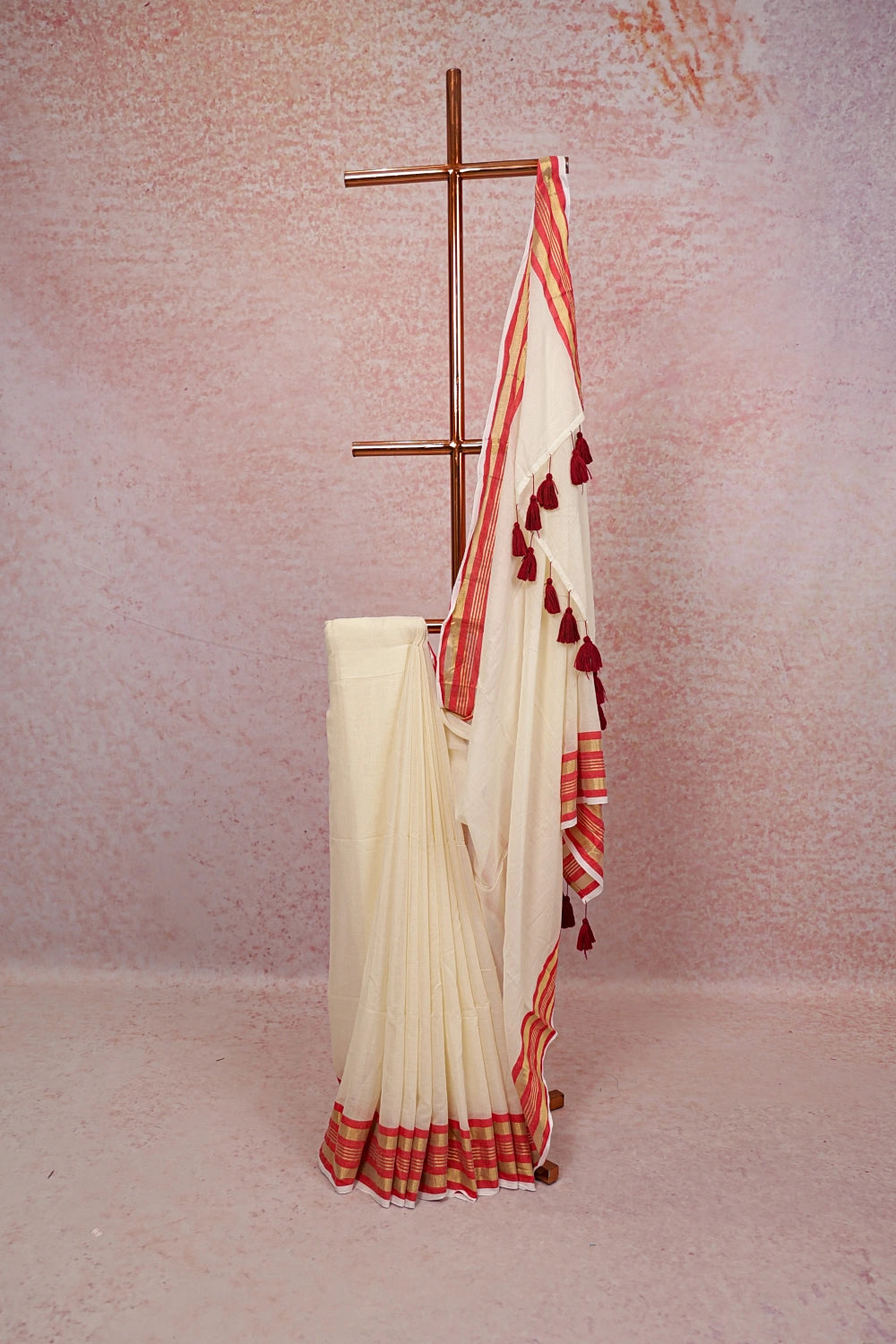 Off White Mul Cotton Kerala Saree - Seematti