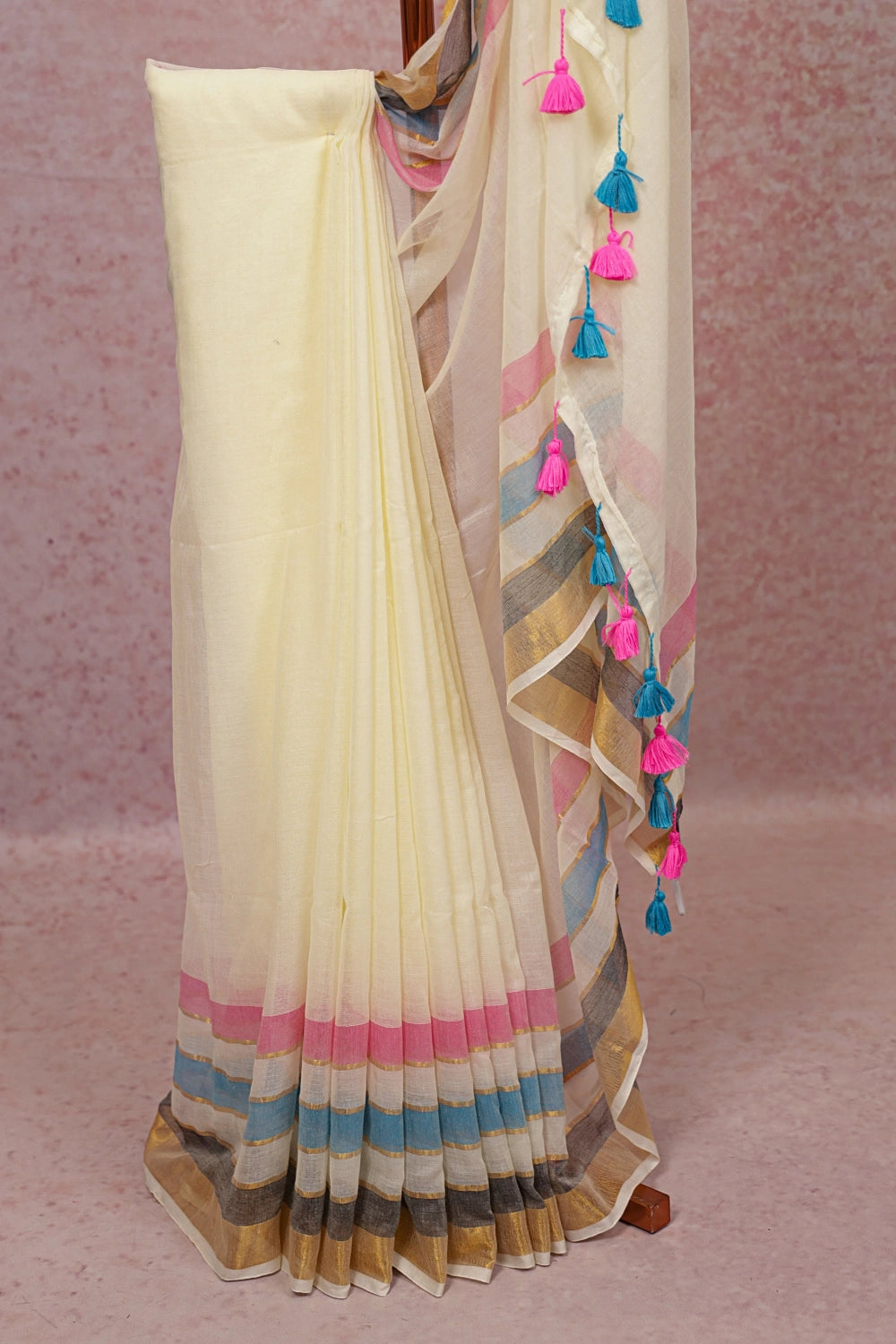 Off White Mul Cotton Kerala Saree - Seematti