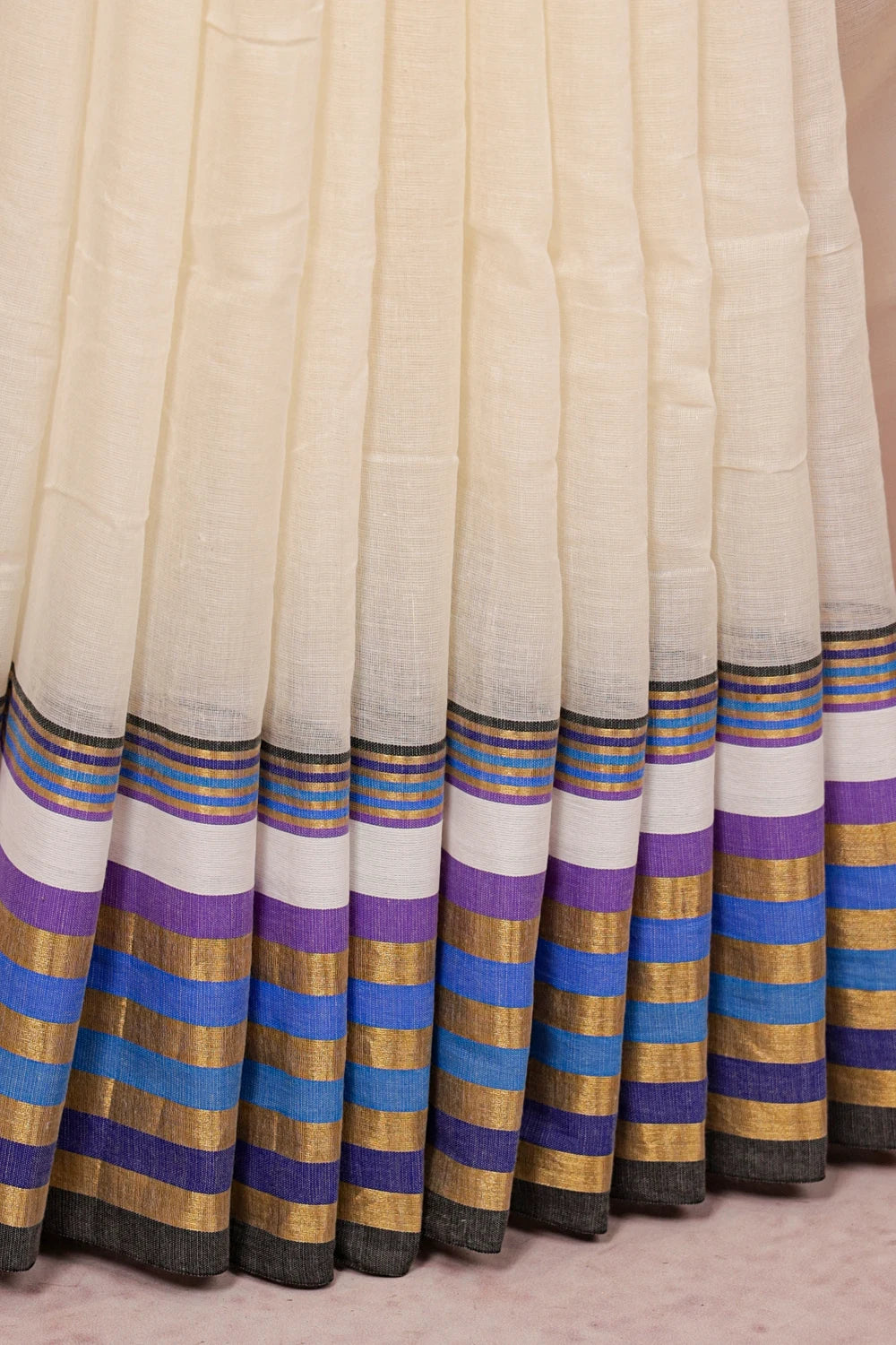 Off White Mul Cotton Kerala Saree - Seematti