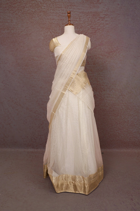 Off White Organza Dhavani Set - Seematti