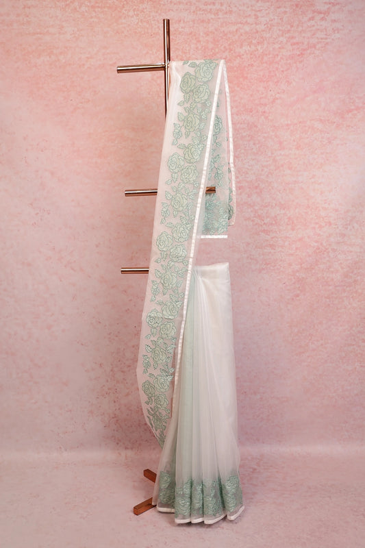 Off White Organza Plain Body Saree