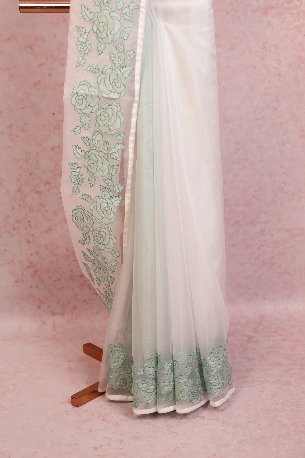 Off White Organza Plain Body Saree