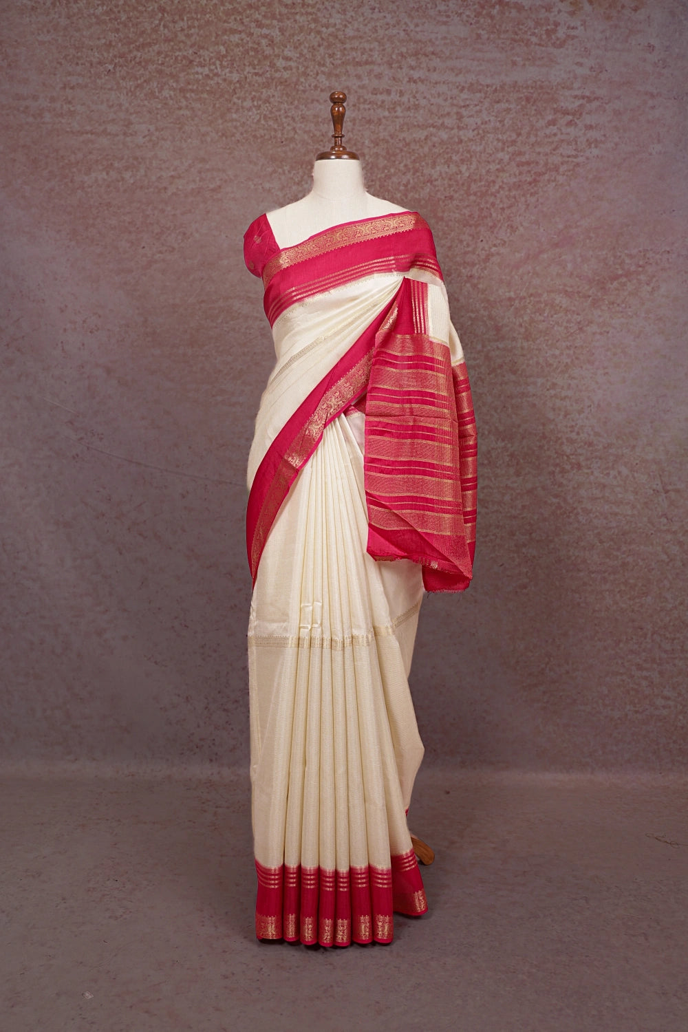 Off White Semi Banarasi Saree - Seematti