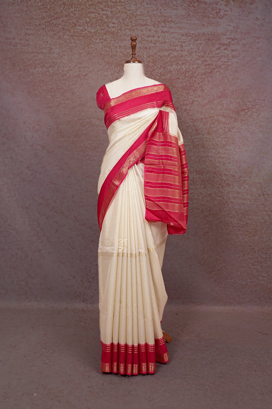 Off White Semi Banarasi Saree - Seematti