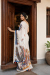 Off White Semi Linen Kerala Saree