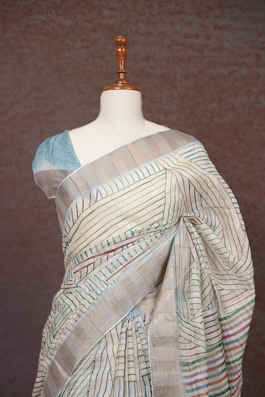 Off White Semi Linen Saree - Seematti