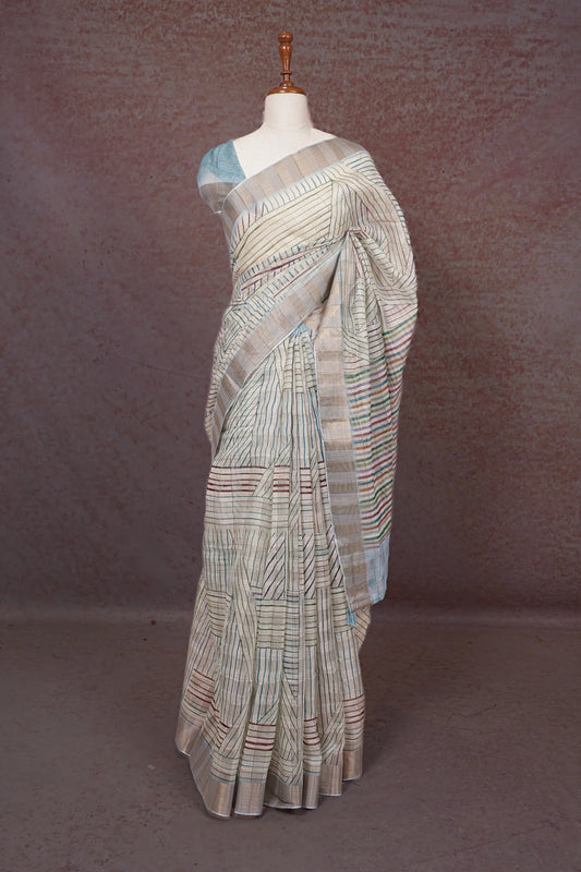 Off White Semi Linen Saree - Seematti