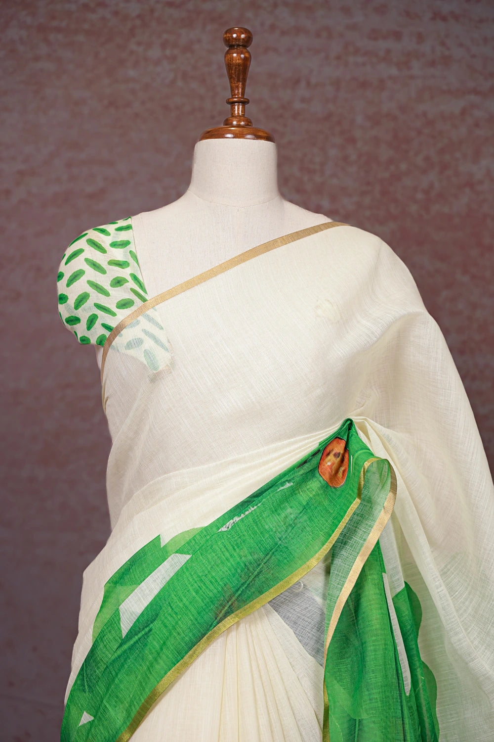 Off White Semi Linen Saree - Seematti