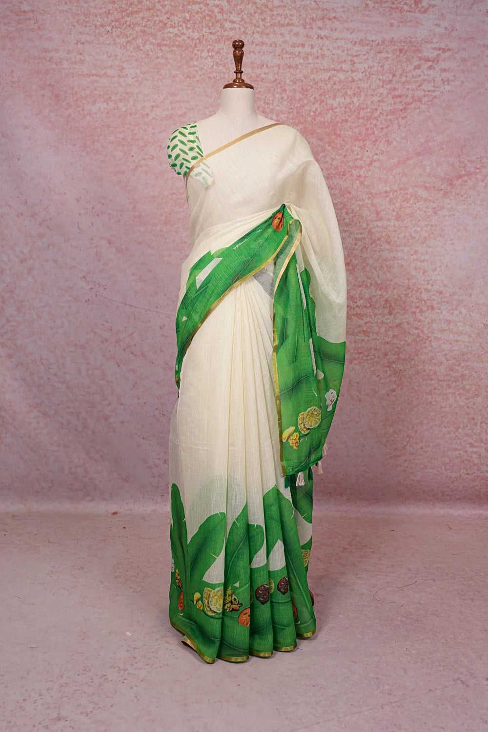 Off White Semi Linen Saree - Seematti