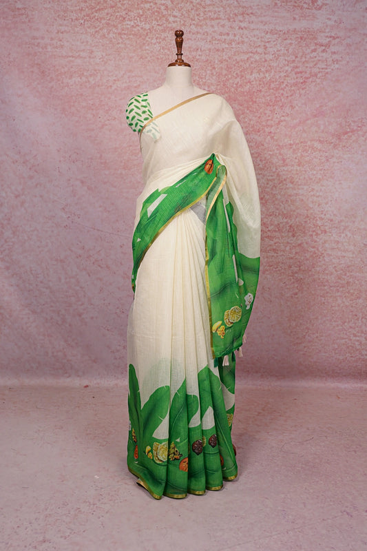 Off White Semi Linen Saree - Seematti