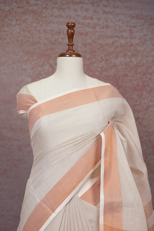 Off White Semi Tissue Kerala Saree - Seematti