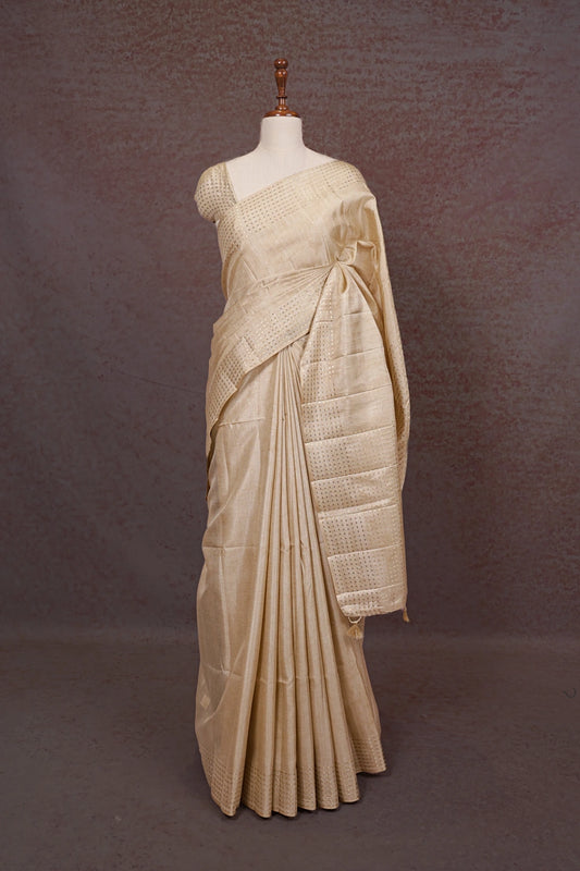 Off White Semi Tussar Saree - Seematti