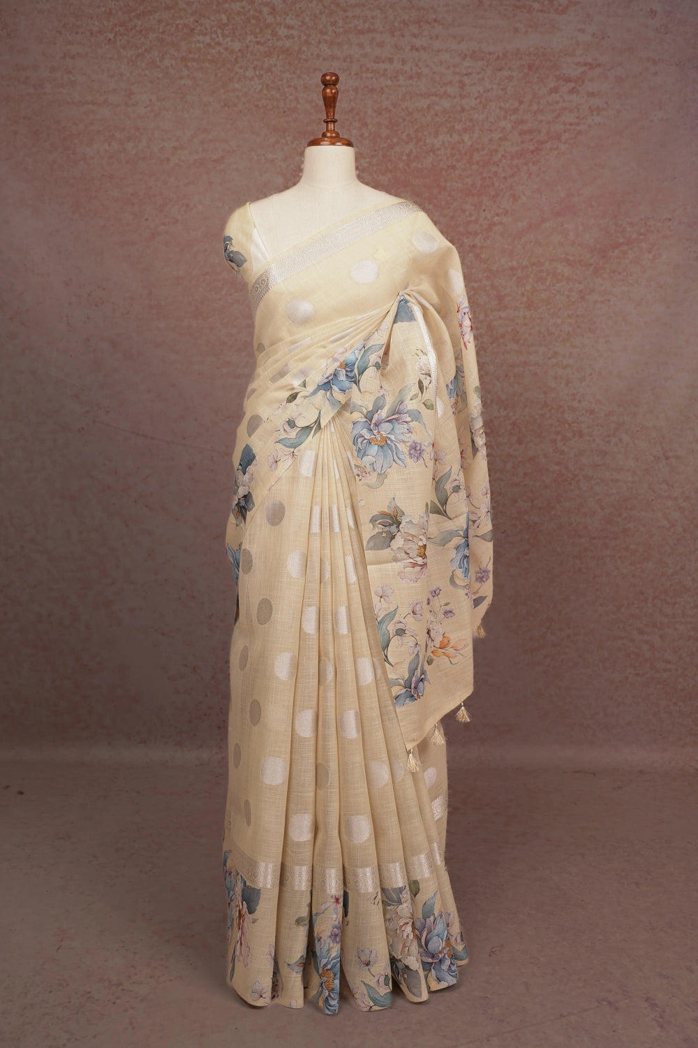 Off White Tussar Jute Saree