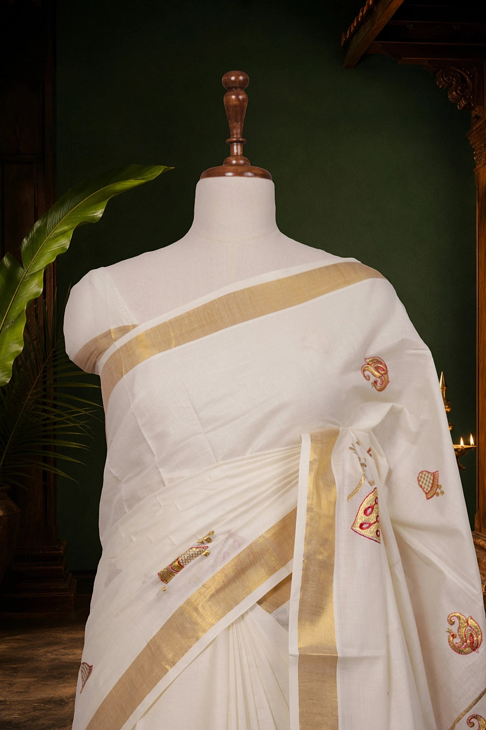 Off white Cotton Kerala Saree - Seematti