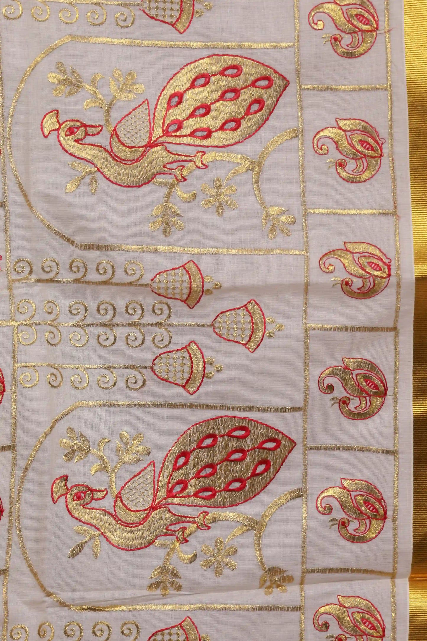 Off white Cotton Kerala Saree - Seematti