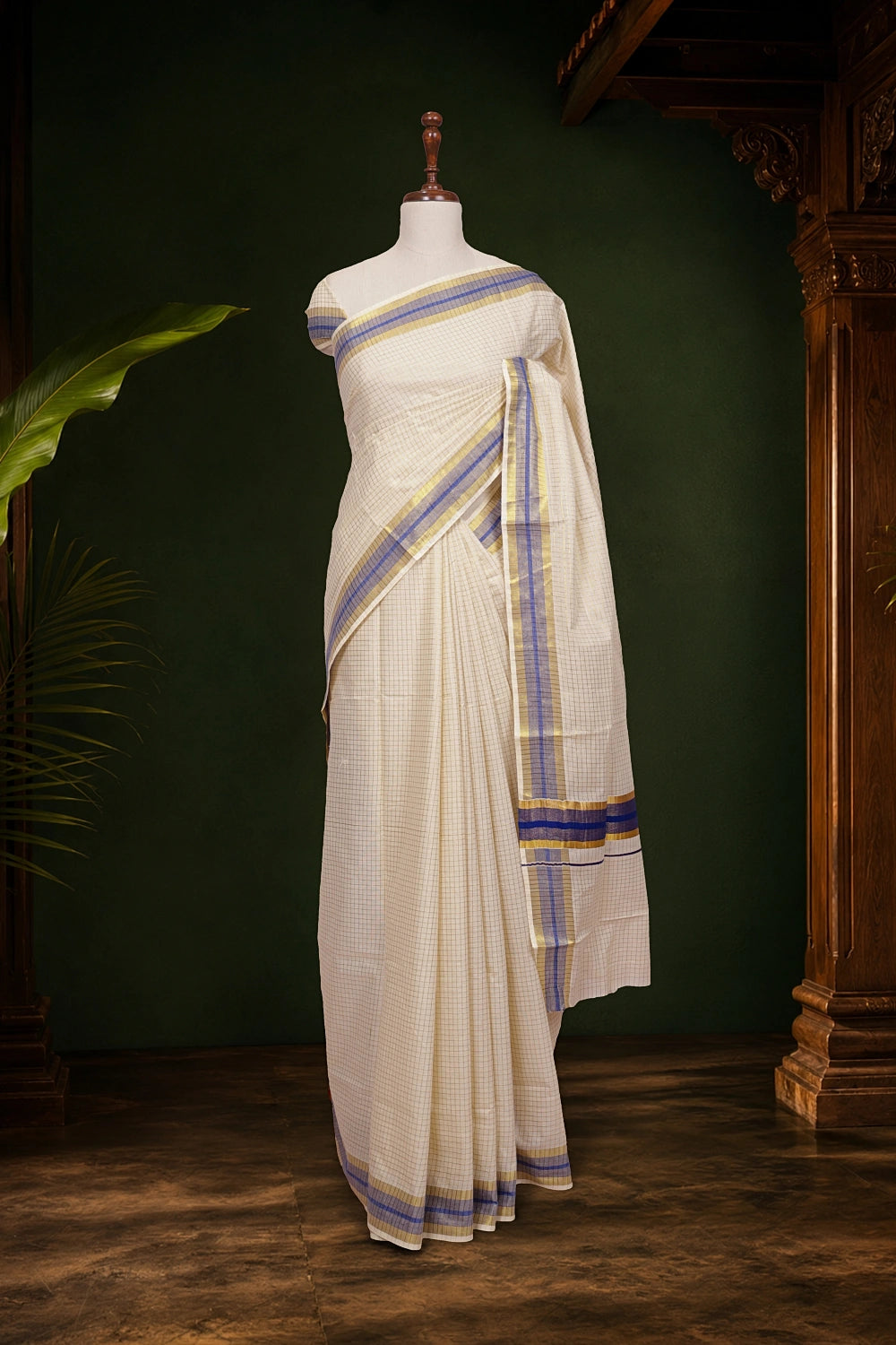 Off white Cotton Kerala Saree - Seematti