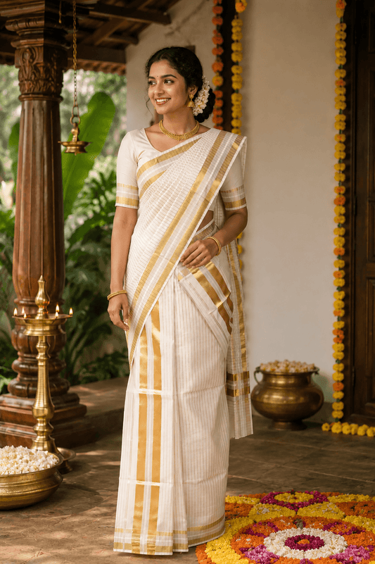 Off white Cotton Set Mundu - Seematti