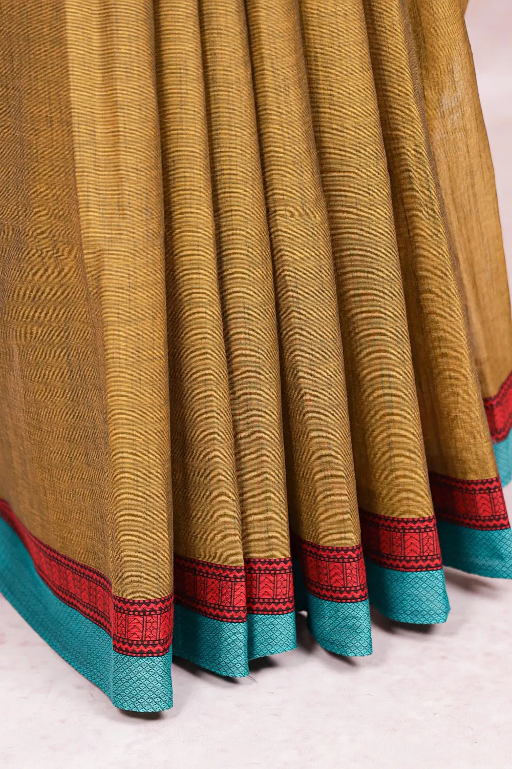 Olive Gold Color Cotton Saree - Seematti
