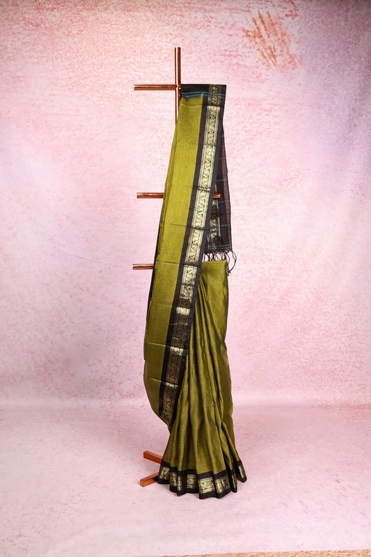 Olive Green Chettinadu Cotton Silk Saree