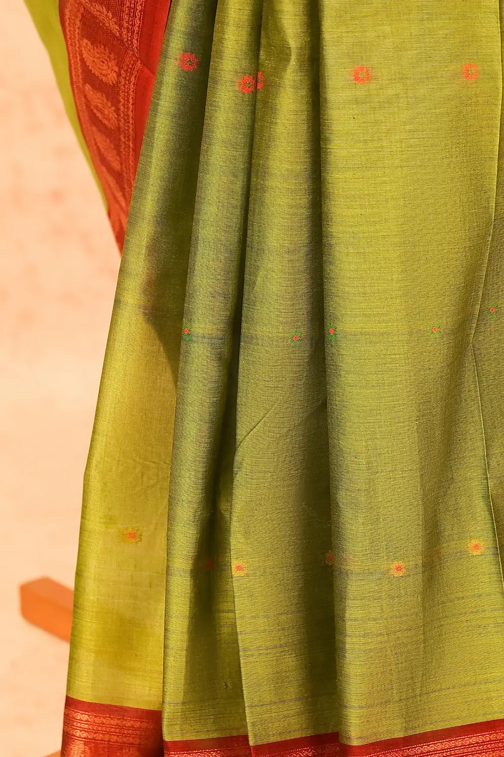 Olive Green Cotton Saree