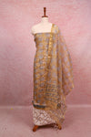 Olive Green Net Kota Printed Unstitched Churidhar Material