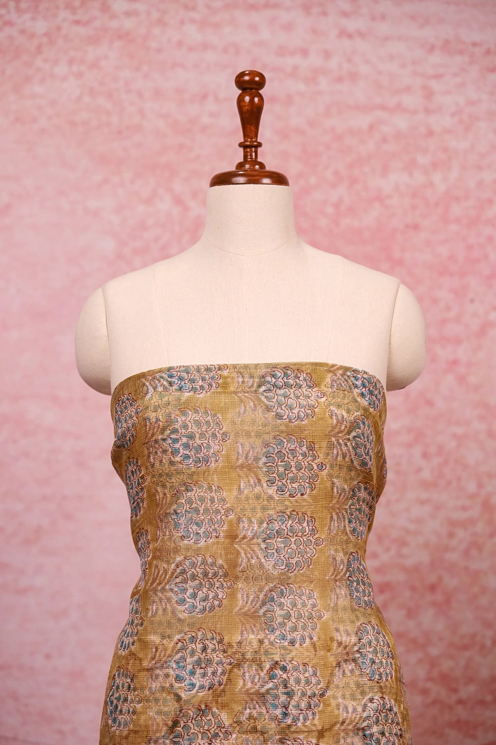 Olive Green Net Kota Printed Unstitched Churidhar Material