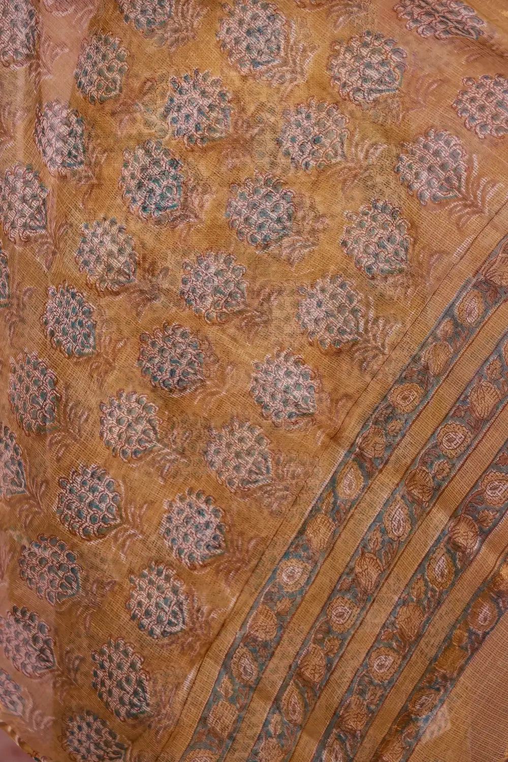 Olive Green Net Kota Printed Unstitched Churidhar Material