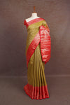 Olive Green Semi Silk Saree