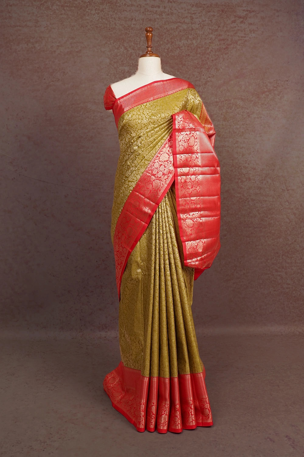 Olive Green Semi Silk Saree