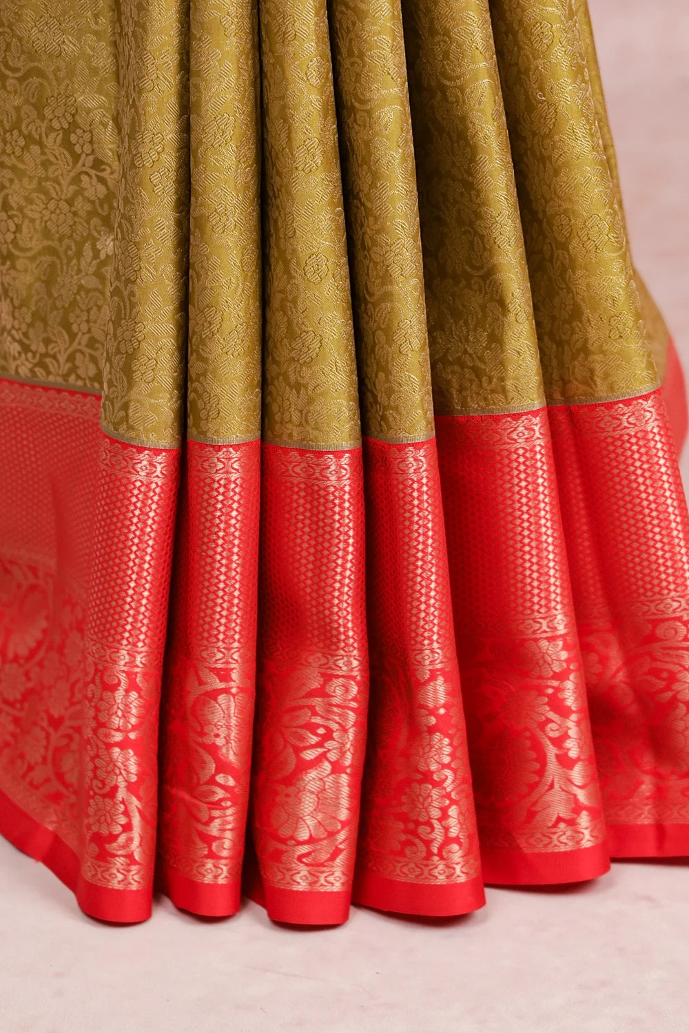 Olive Green Semi Silk Saree