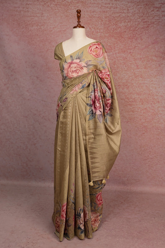 Olive Green Soft Cotton Saree